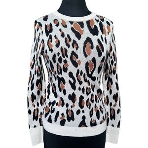A New Day Sweater‎ Women's Small Black Beige Crew Neck Long Sleeve Leopard Print